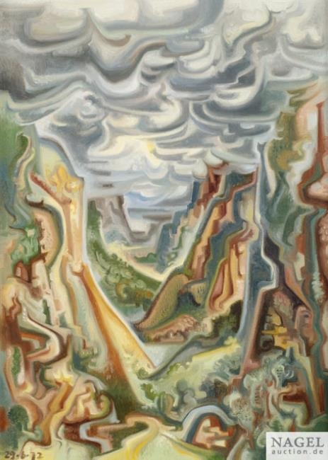 Artwork by Peter Dülberg, Valley in Ticino, Made of Oil on cardbord