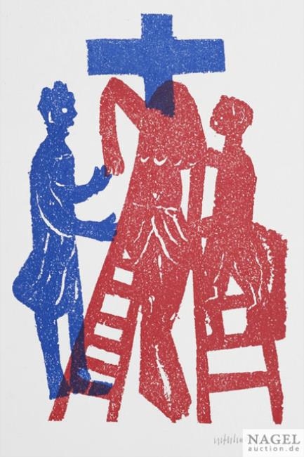 Artwork by HAP  Grieshaber, HAP Grieshaber / zum 24. X. 77/ für W Sandberg, Made of 9 cork cuts