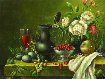 Still Life Fruit & Flowers - William Bisley