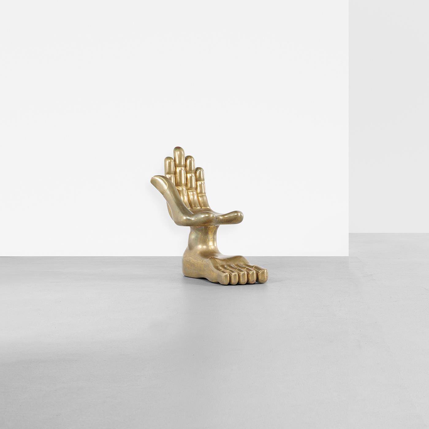 Artwork by Pedro Friedeberg, Hand Foot chair, Made of carved and gilt Mexican mahogany