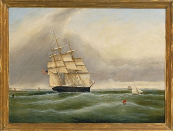 Ship entering Boston Harbor with Fort Independence and Castle Island on the port side - Clement Drew