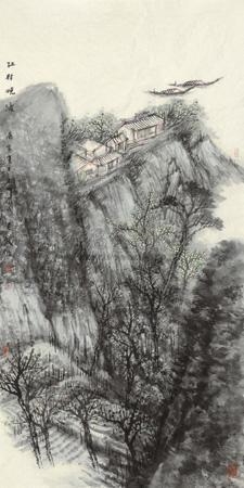Artwork by Han Jingwei, Village Along Riverside, Made of Ink and color on paper