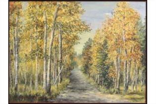 Artwork by A. Stuart, AUTUMN WOODLAND PATH, Made of Oil on board