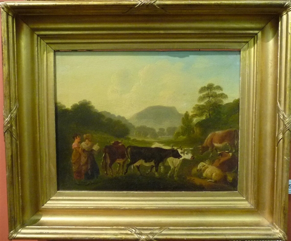 Lakeland Landscape, with Cattle, Sheep and Figures by John Rathbone