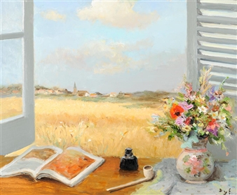 Fenêtre Ouverte:  Open Window to Wheat Fields - Marcel Dyf