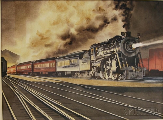 Locomotive Pulling Train at Night by Francis Wenderoth‏ Saunders