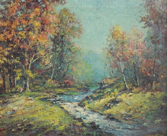 Spring Landscape with Stream - Gustave Adolph Hoffman