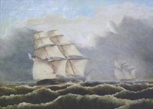 SHIPS UNDER FULL SAIL IN STORMY SEAS - T. Butterfield