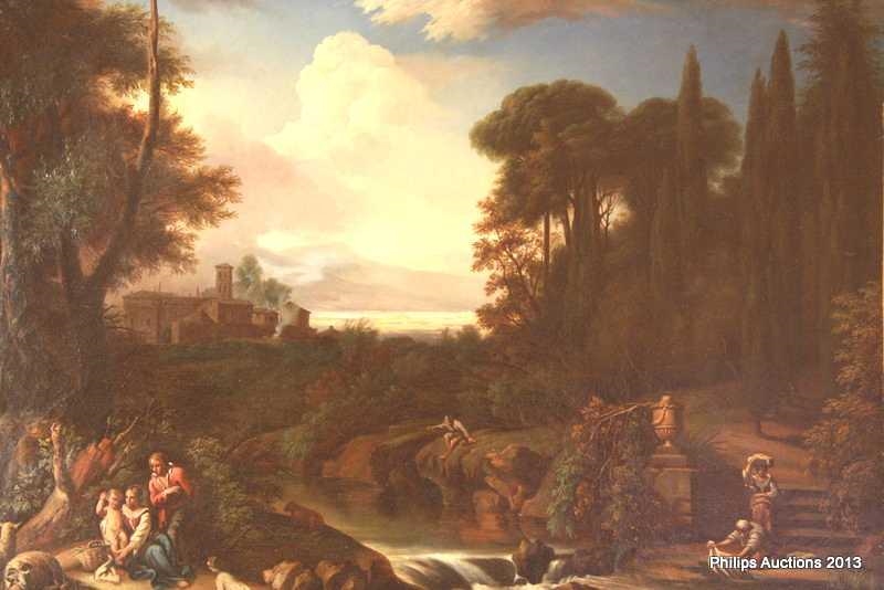 Italian landscape and figural scene by Nicolas Poussin