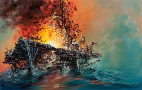 Explosion on Board Literary Guild Story Illustration