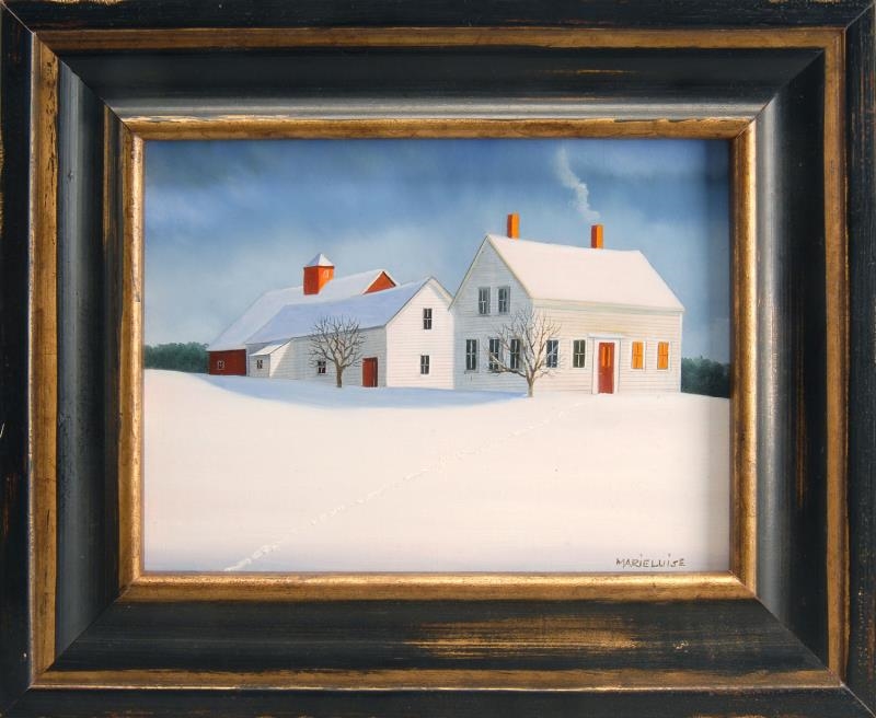 Artwork by Marieluise Hutchinson, Barn in winter, Made of Oil on board