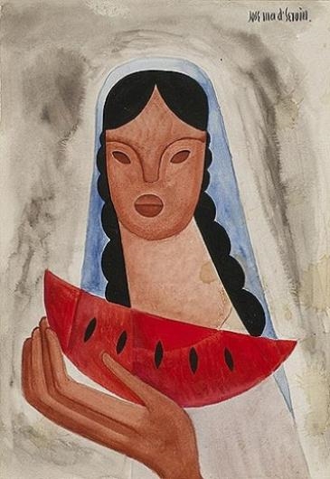 Artwork by Jose Ma D'Severin, Woman with Melon, Made of watercolor and gouache on paper