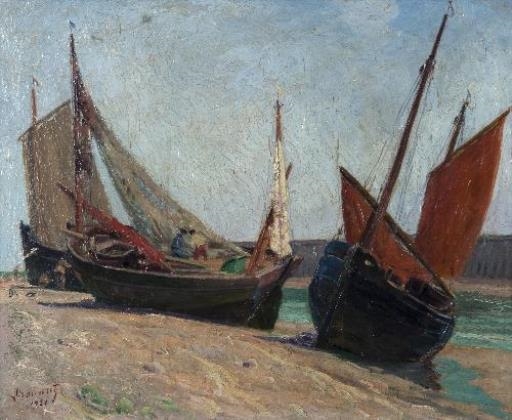 Fishing boats at Trouville, Normandy by Armand Drouant, 1921