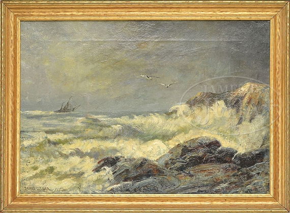 SHIP OFF ROCKY COAST by James Gale Tyler, 1911