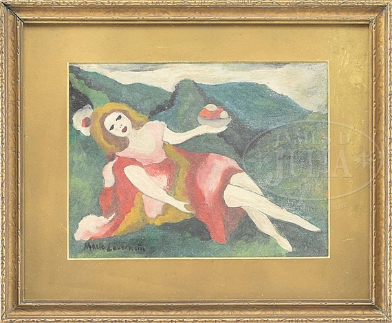 Marie Laurencin、FEMME A GUITARE Marie Laurencin 1946 Jeune femme à la Guitare Portrait