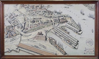 Sydney Harbour Trust - Birds Eye View Showing New Wharves & Approaches, Jones Bay, Pyrmon - W.W. Withers