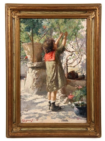 Girl in Courtyard Garden by Ercole Garavaglia
