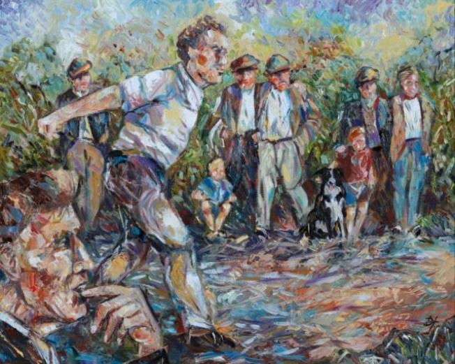 Douglas Hutton | Road Bowls, And The Collie Dog | MutualArt