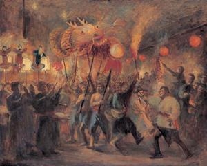 Artwork by Qin Xuanfu, Dragon Lamps at Sichuan Lantern Festival, Made of Oil on canvas