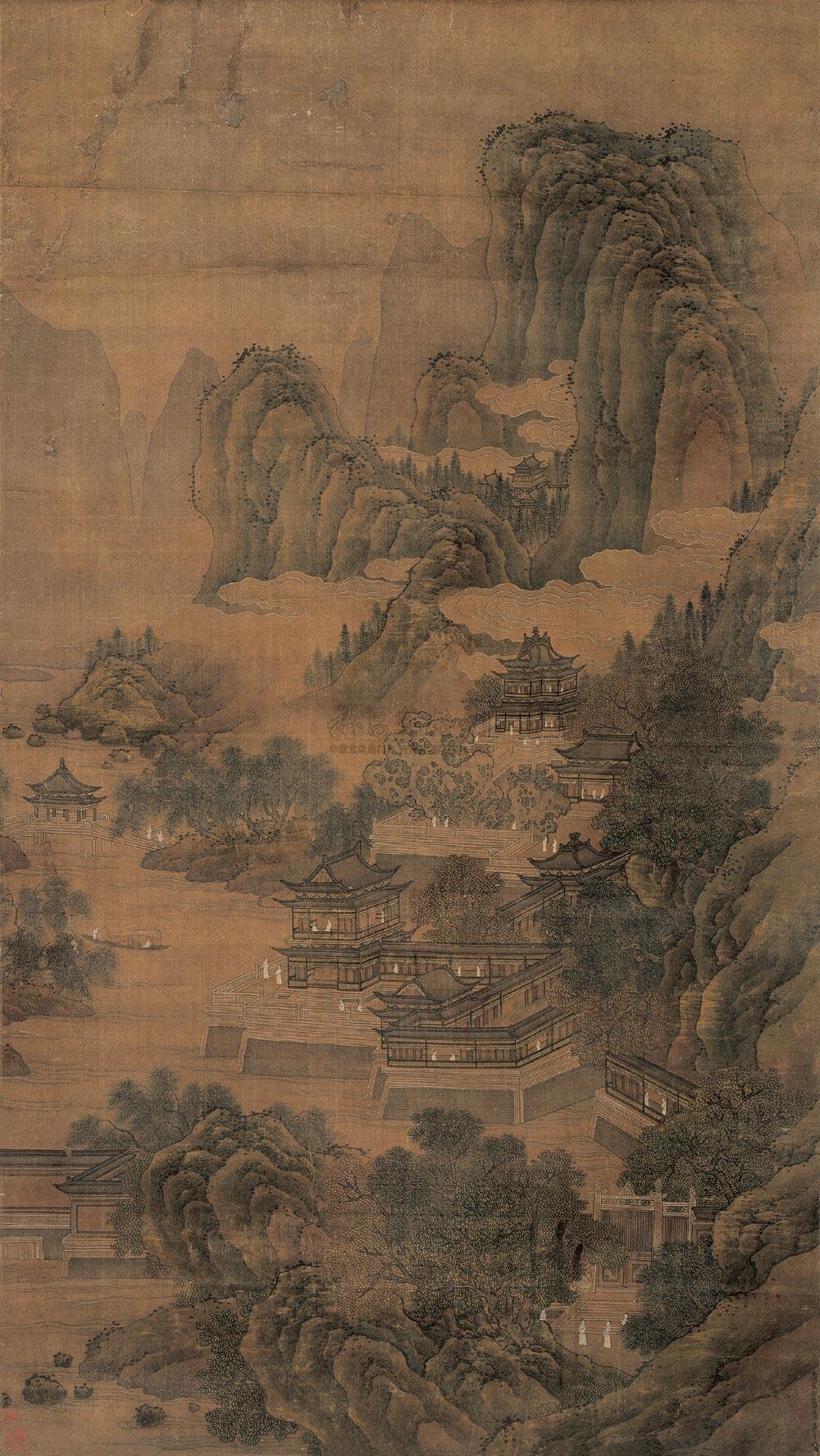 Artwork by Fang Danian, Palace, Made of ink and color on silk