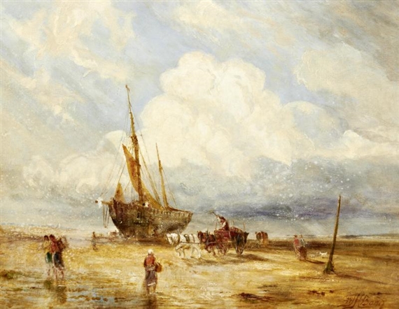 The Wreckers - unloading a beached sailing boat, thought to be near Caernarvon by William Joseph Julius Caesar Bond