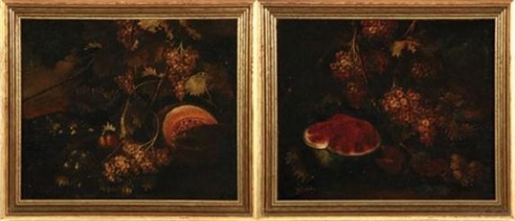 2 works: STILL LIFES WITH GRAPES AND MELONS by Francesco Malagoli