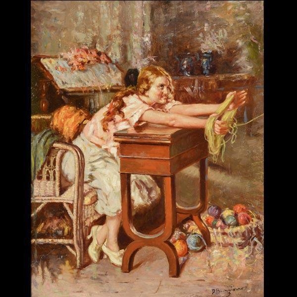 Artwork by Donatus Buongiorno, Girl with Yarn, Made of Oil on canvas
