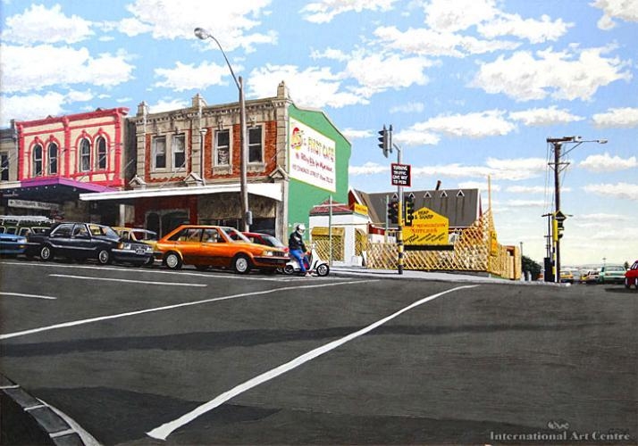 Artwork by George Baloghy, The Last and First Cafe - Symonds Street, Made of Oil on canvas