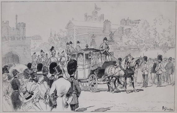 A Royal Wedding procession at St James's Palace by Auguste Gérardin