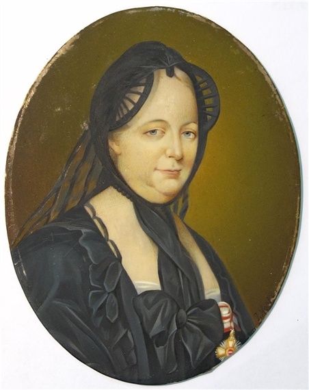 A lady, head and shoulders wearing mourning and a Royal Insignia - J. Hooke