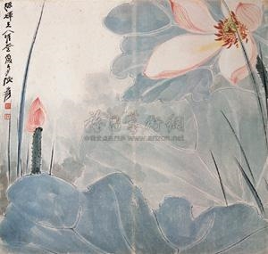 Artwork by Zhang Daqian, LOTUS, Made of ink and color on paper