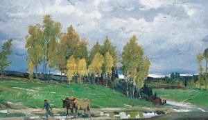 Cows and landscape by Quan Shanshi, 2001