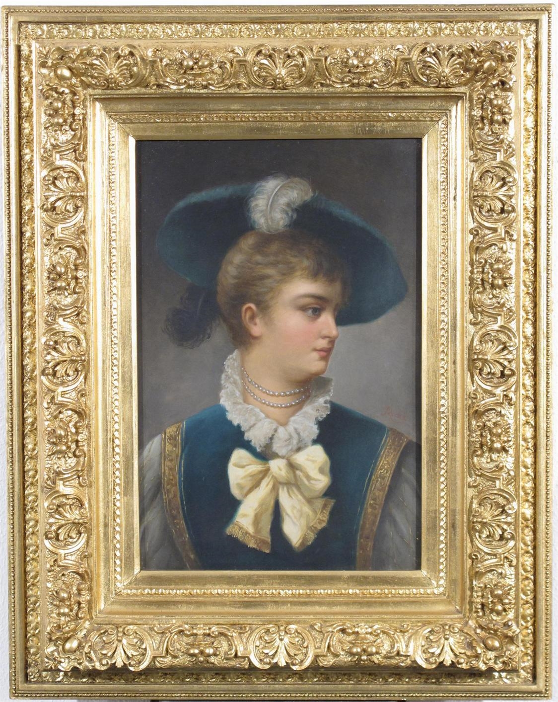 Adèle Riché 2works; Elegant ladies in feathered hats MutualArt