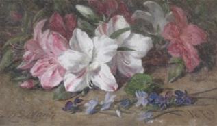 Azaleas and Violets by Joshua Hargrave Samms Mann, 1879
