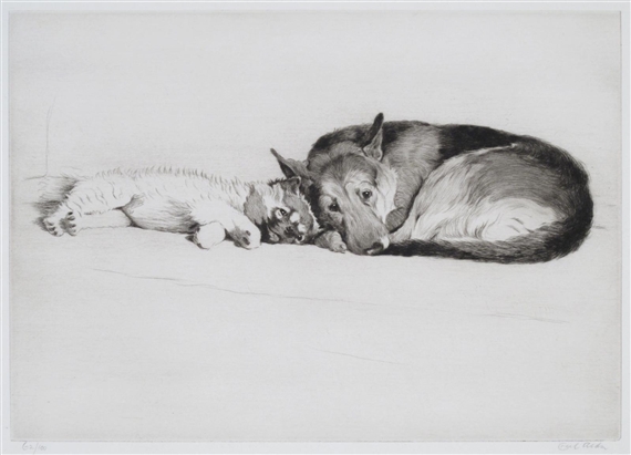 Two dogs resting by Cecil Aldin