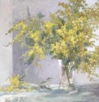 Still life of mimosa in a glass by Sophia de Muralt, 1914