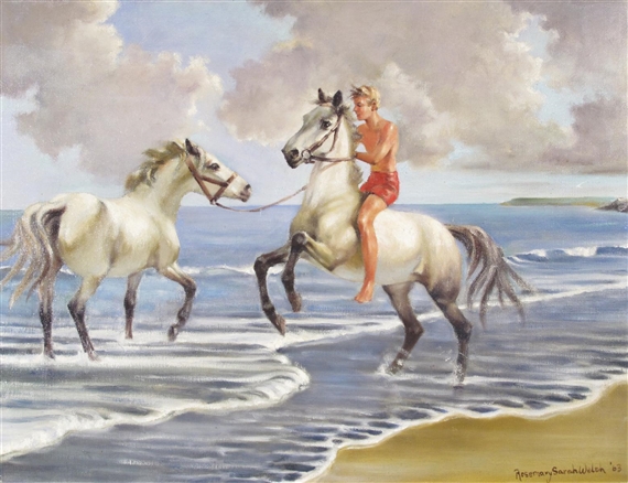 White Ponies on a beach by Rosemary Sarah Welch, 1963