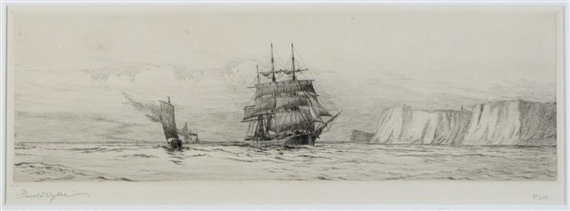 4 works: The Needles, Isle of Wight; The North Foreland; Old Tudor fort at Portland and a Shipping lane by Harold Wyllie