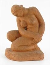 Artwork by Arthur Leslie Harradine, Crouching Female Nude, Made of Terracotta