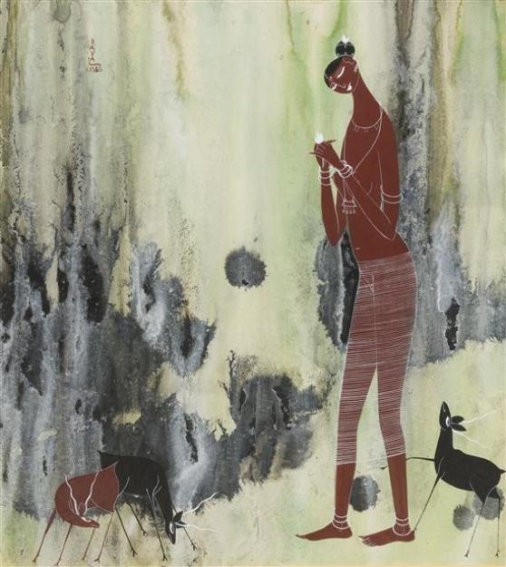Rasik Raval | Woman with White Flower (1960) | MutualArt