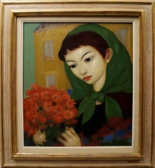 3 Works: La Marchande de Fleurs, 1959; La Bergere au Tricot Vert, 1952; Portrait of a girl in a red bonnet and shawl, 1952 by Xavier de Langais