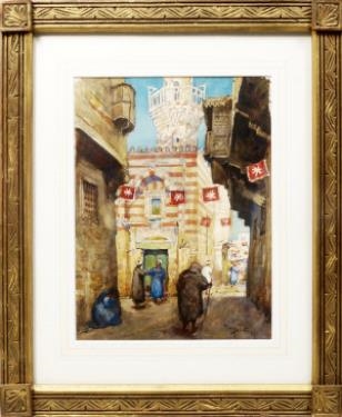 Artwork by Reginald Barratt, North African street scene, Made of watercolour