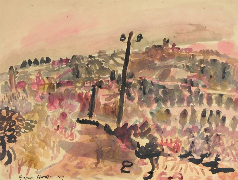 George Winston Hooper | Telegraph poles in a pink landscape (1947 ...