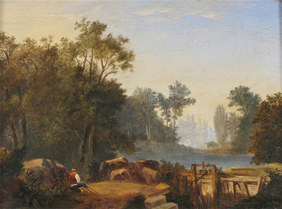A boy by a lake near a sluice - A. A. Lieden