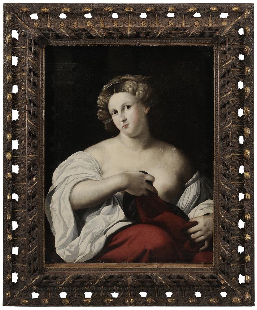Portrait of Woman with Red Drape by Jacopo Palma il Vecchio
