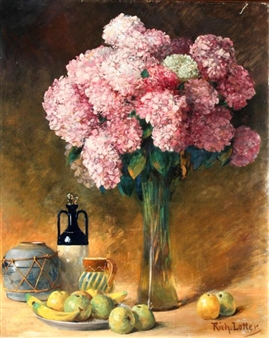 Still Life with Hydrangeas and Fruit - Richard Lotter
