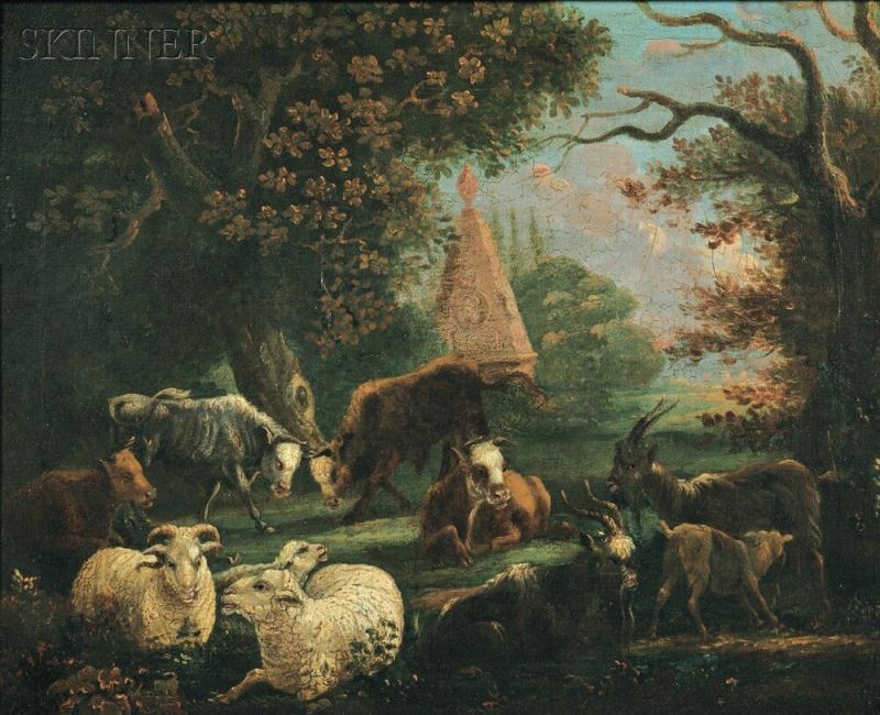 Artwork by Herbert Pugh, Livestock in a Garden Landscape, Made of Oil on canvas