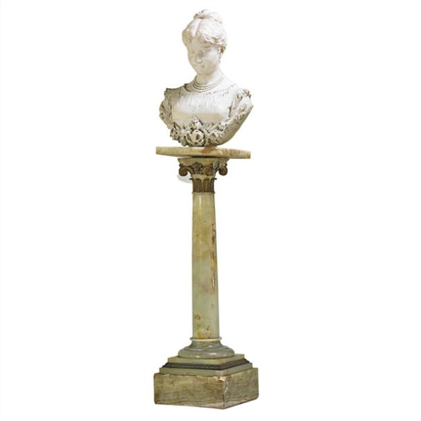 Artwork by Alberto Cambi, A young woman with garland of flowers, Made of Marble bust