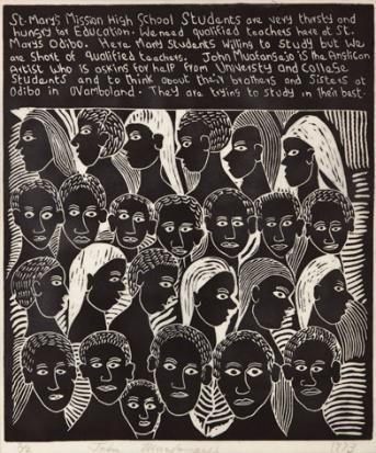 ST. MARYS MISSION HIGH SCHOOL STUDENTS ARE VERY THIRSTY by John Ndevasia Muafangejo, 1973