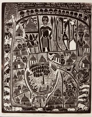 MUAFANGEJO'S KRAAL by John Ndevasia Muafangejo, 1970